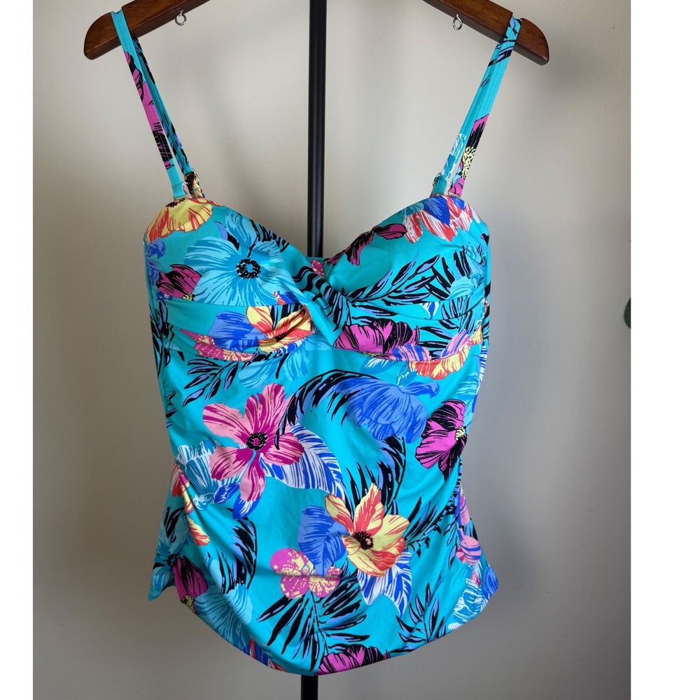 APT.9 Womens Tankini Top Ruched sz XL Ocean Blue Florean Beach Summer Resortwear